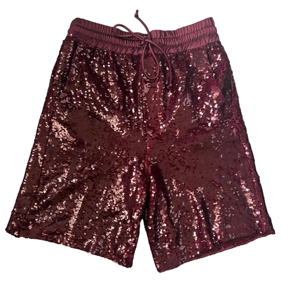 Zara High Waisted Sequin Shorts Burgundy Size XS - Picture 5 of 11